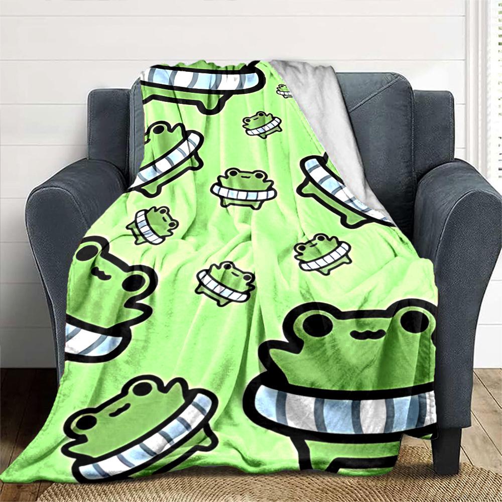 1pc Frog Green Throw Blanket Soft Flannel, Cozy All Season Polyester Perfect for Home, Office