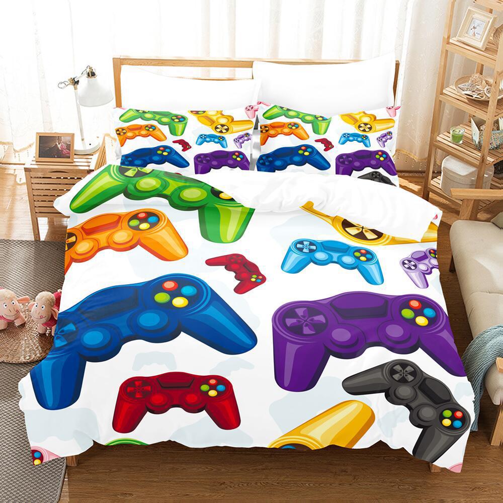 Cartoon Animation Digital Printing Keyboard Gamepad Bedding Three-Piece Microfiber Polyester Cotton Duvet