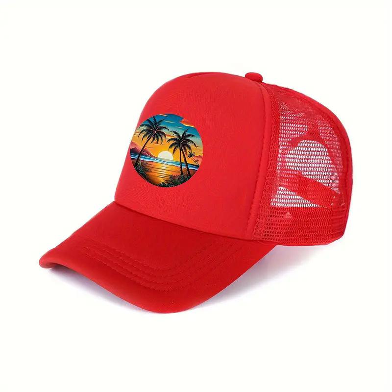 Personalized Fashion Beach Beach Print Baseball Hat With Breathable Mesh Sun Hat красный
