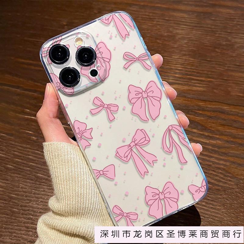 Full screen bow for iPhone phone case 13/12/11 Apple 15/14promax transparent 16Pro soft