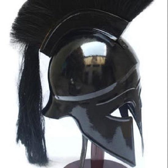Black Spartan Warrior Helmet with Crest Greek Corinthian Helmet