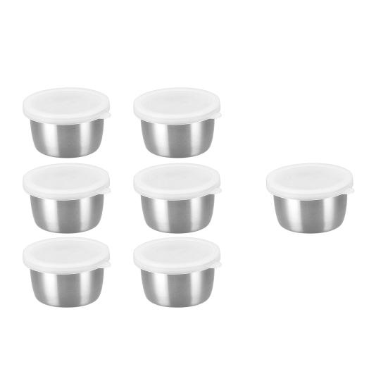 1/6Pcs Salad Dressing Containers 40ml Stainless Steel Sauce Cup Reusable Leak-Proof Condiment Sauce Dip Containers with Silicone Lids