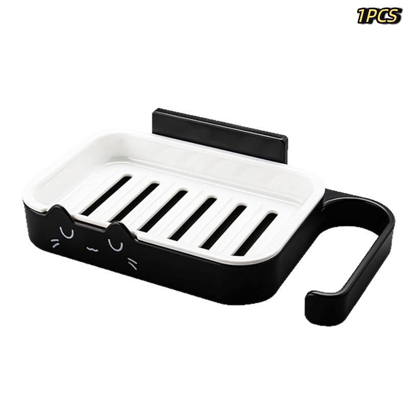 Wall Mounted Cat Shape Hanging Soap Dish Drain Rack Bathroom Kitchen Shower Soap Holder Storage Tray Cleaning