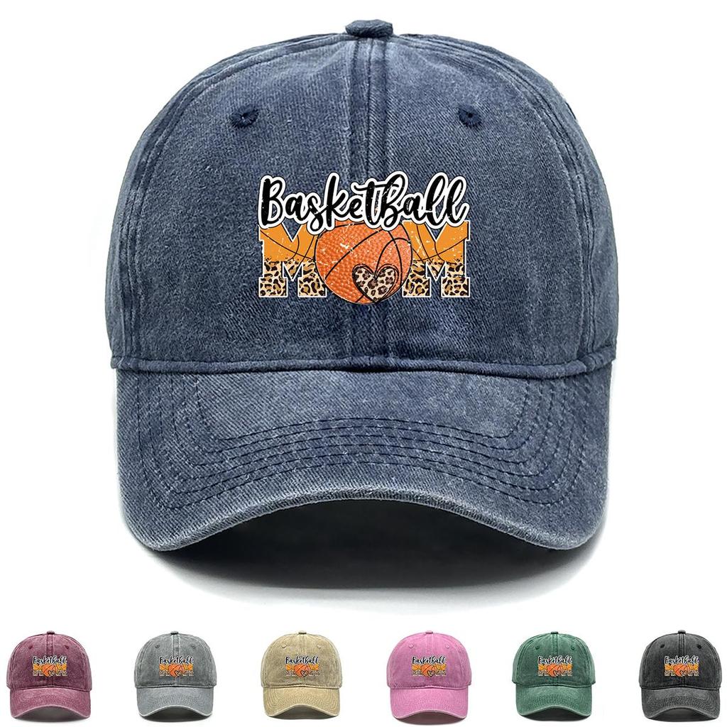 Basketball MOM" Heart Print Snapback Sun Hat, Sports Trucker Hat Slouchy Simple Hip Hop Sun Protective Adjustable Baseball Cap