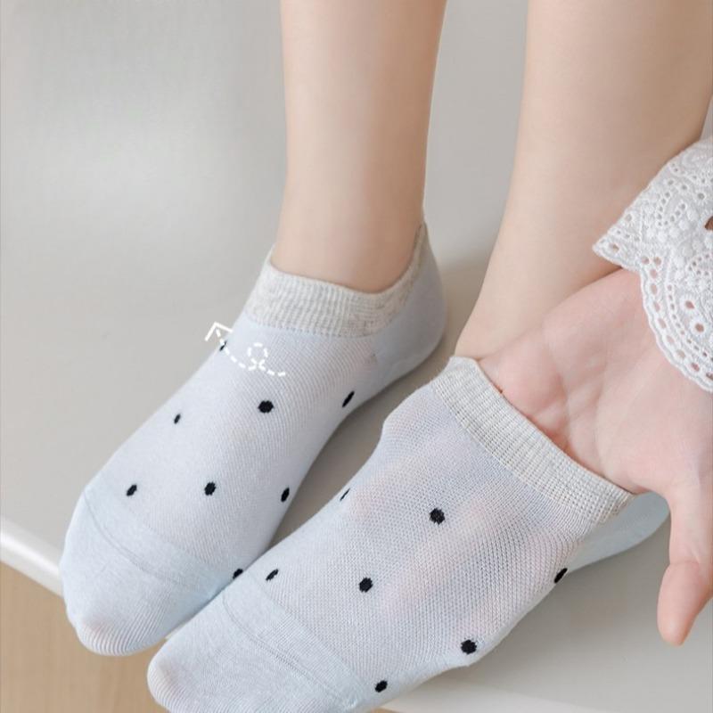 Bowknot Socks, Women's Polka Dot Short Socks, Women's Solid Color Summer Thin Breathable White Short Socks, Summer