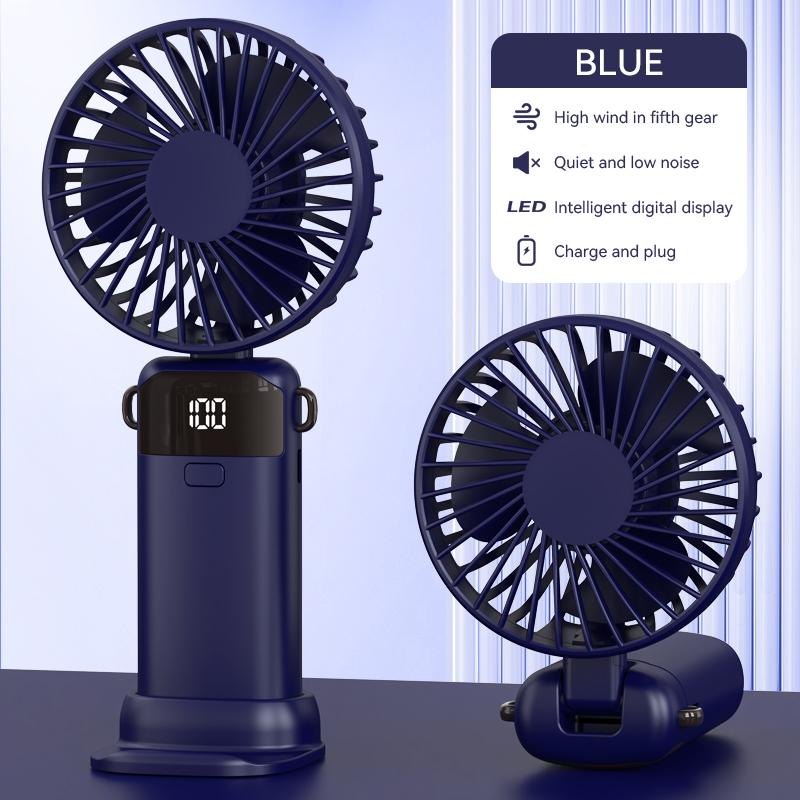 Large Capacity Handheld Mini Folding Fan Dual-Purpose Base And Neck Design 5-Speed Wind Speed Silent Rechargeable Desktop Fan