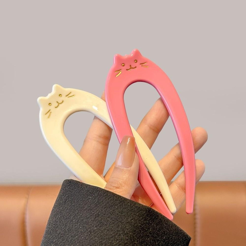 Cartoon Cat Pattern Hair Fork U-Shaped Hair Ornament New Hairpin  Gift