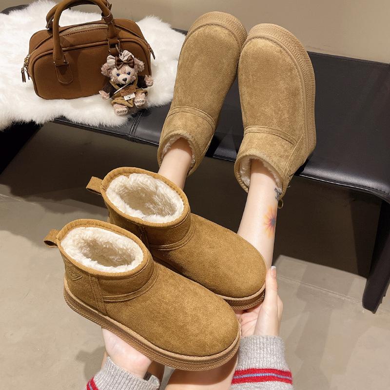 Women's fashion furry mouth thick sole lightweight winter warm snow boots plush lining non-slip wear-resistant casual outdoor sports cotton boots