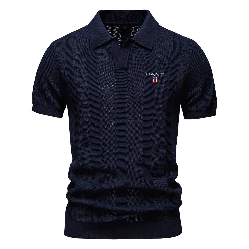 Gant 2025 Summer New Embroidered Men's Polo Shirt Striped Hollow Short Sleeve Sweater Polo Shirt Men