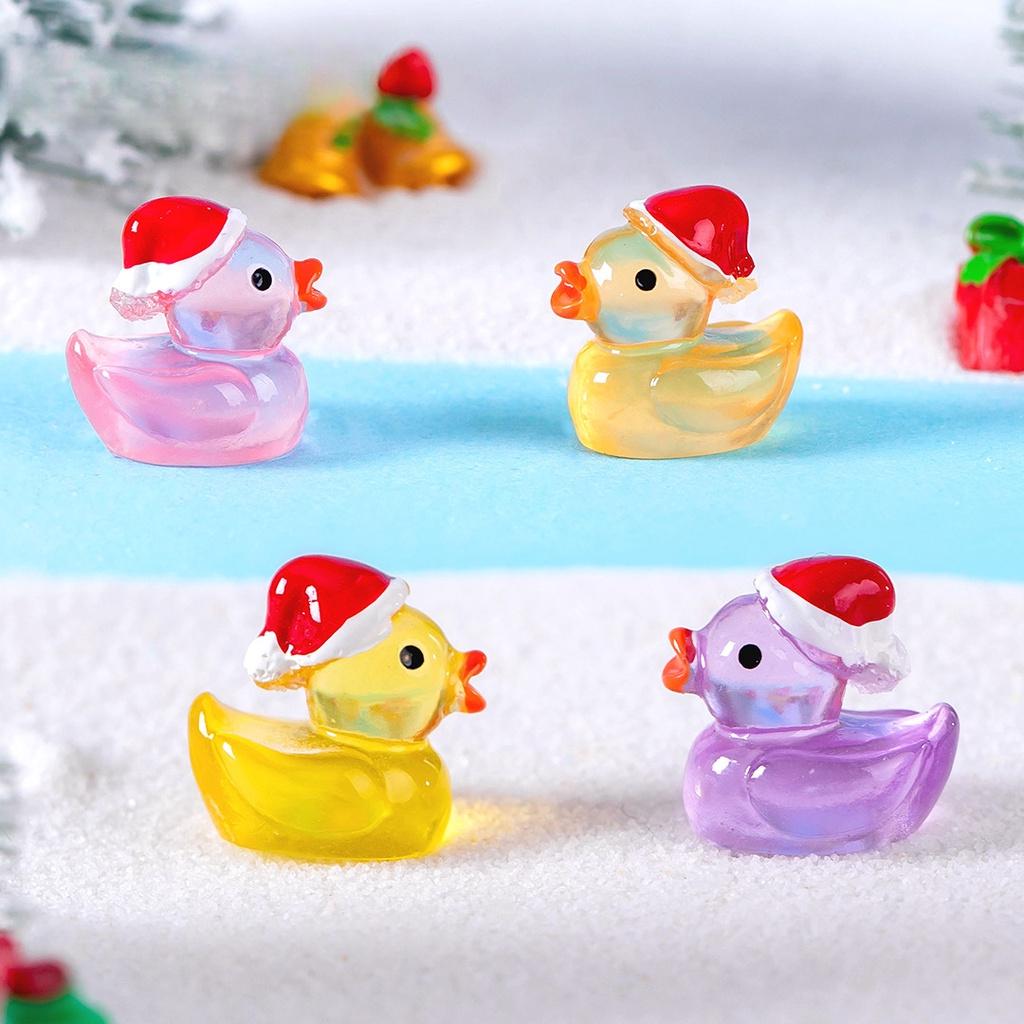 10 Teile/los Nette Leuchtende Weihnachten Ente Tier Miniaturen Mini Figur Glow in The Dark Fee Garten Dekoration Moos Terrarium Mikro landschaft