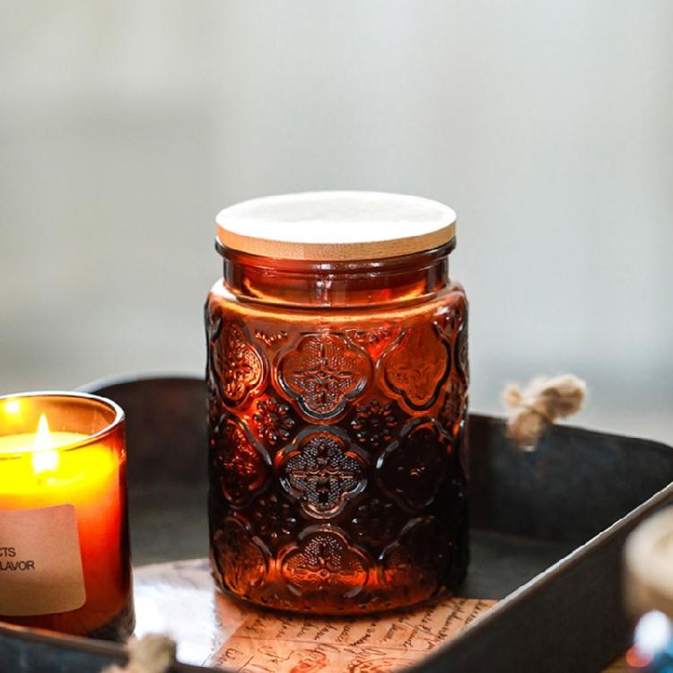 Retro Stijlen Glazen Snoeppot Canister SStorage Container Embossed Luchtdicht Houten Deksel Voor Huisdecoratie