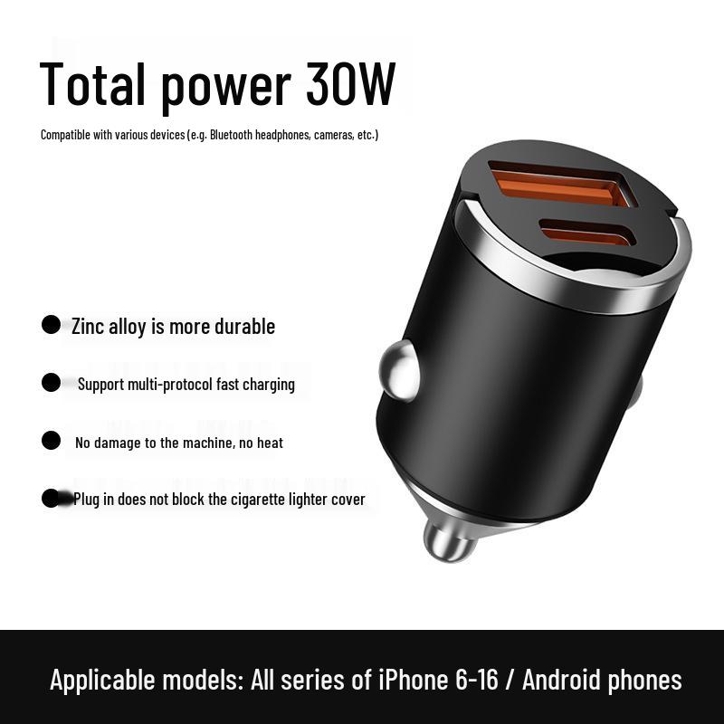 

Compact Fast Charging Car Charger - Compatible with Apple & Huawei, Fits Cigarette Lighter Plug