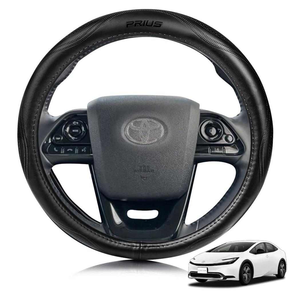 ElitingCar Premium Genuine Leather Steering Wheel Cover for Toyota Prius 30 50 and Prius Alpha 40 Stylish Design with and 3D Features a Vehicle