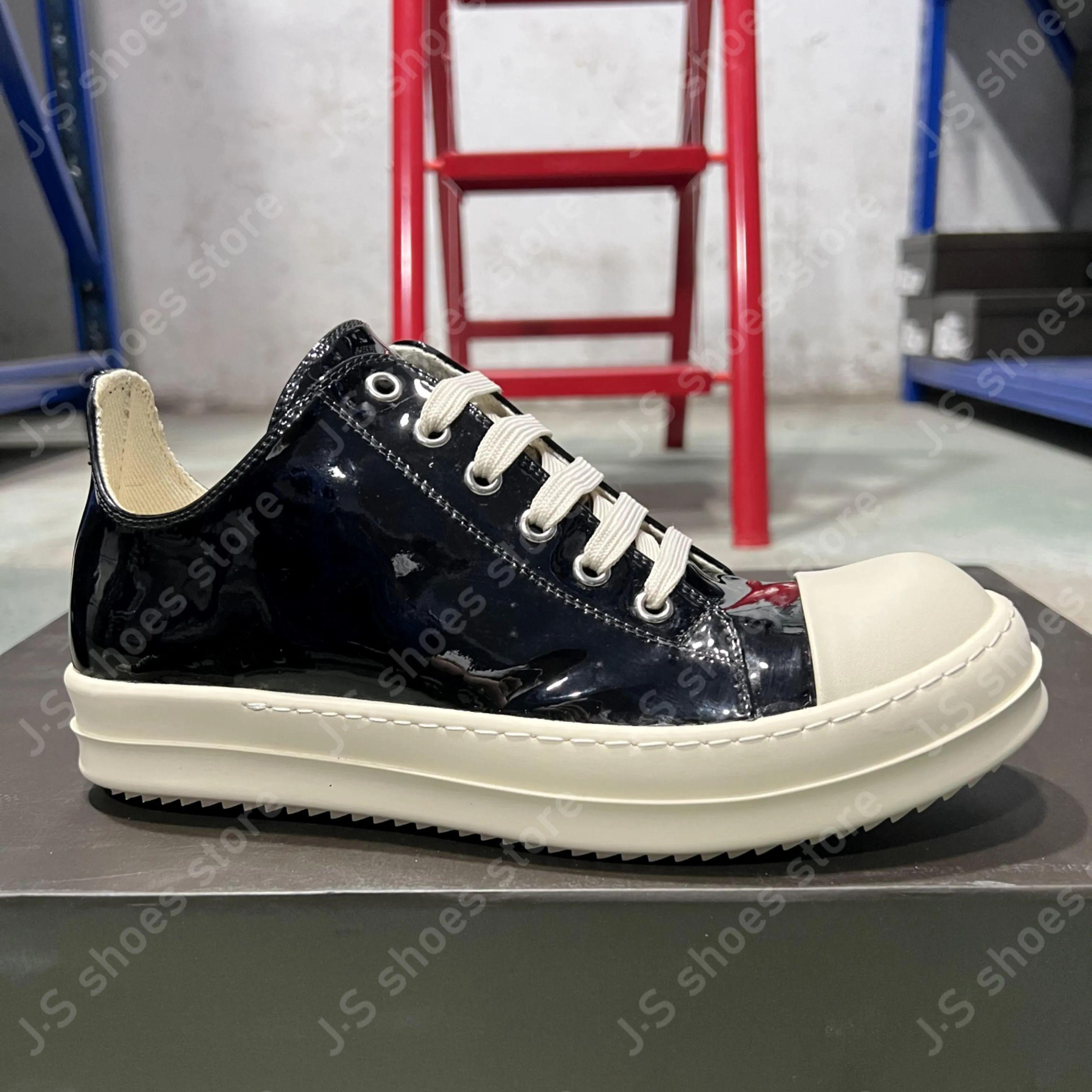 

Ro Designer Mirror Superfiber Patent Black Leather Low Top Shoe Men Sneaker Cowhide Women Casual Shoes Retro Lace Up Sneakers 34