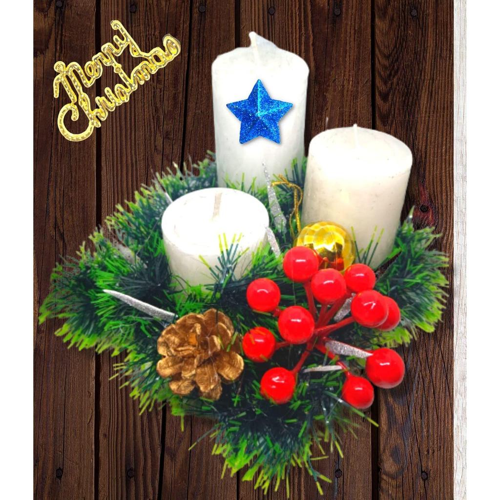 Decorative Candles 1 Set of 3 Wax Pillars Design Round Merry Christmas Candles with Decoration Items