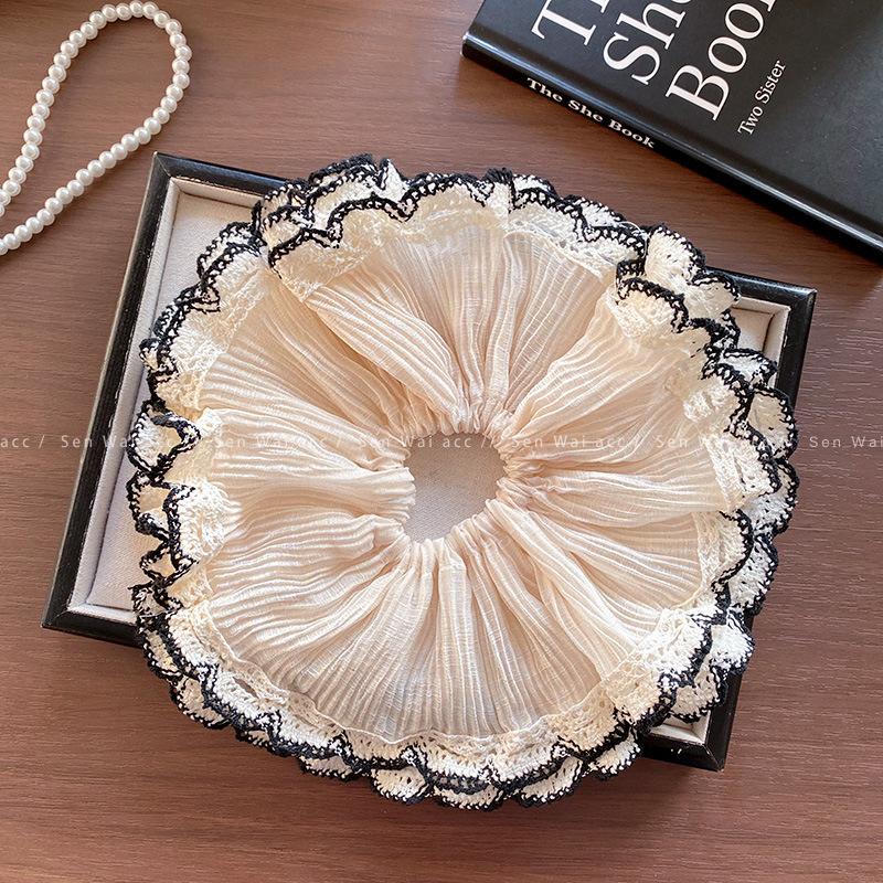 Französisch elegant romantisch kantenbesetztes Netz großes Darm-Haarband weiblich elegant gefranst Perle schadet dem Haar nicht und halb gebundenes Haar