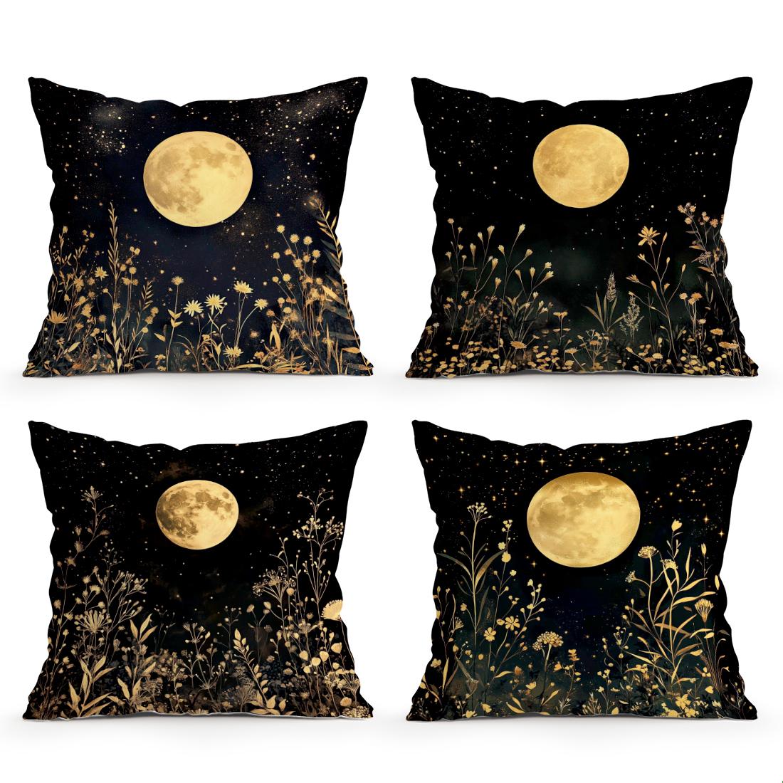 Tinika Chen Unisex Golden Ramadhan Auspicious Moon Cushions Pillowcase Polyester Cushion Cover Throw Pillow Pillowcover Home Car Sofa Decor