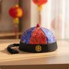 Chinese Costume Cap Traditional Ancient Satin Brocade Hat with Tassel for Entertainers,