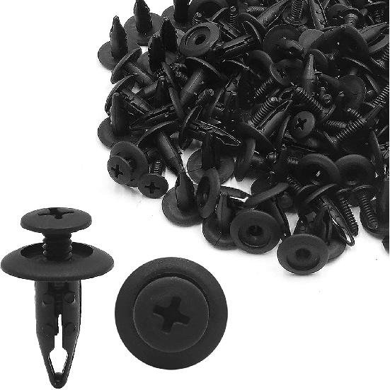 100pcs Universal 6.3mm Hole Plastic Black Rivets Fastener Fender Bumper Push Pin Clips for Car Vehicle