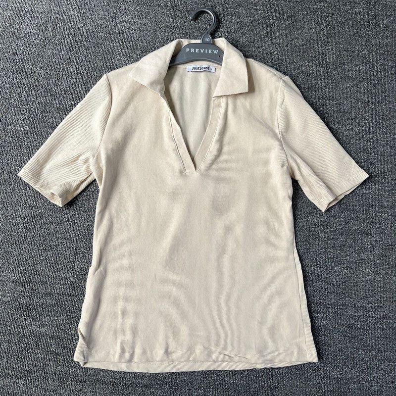 Genuine Export Surplus European and American Striped Stretchy Slim-Fit Comfortable Cotton Women's Summer Polo Collar Short-Sleeve T-Shirt