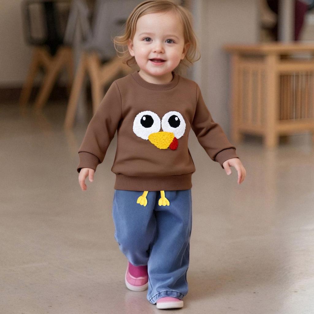Autumn Baby Thanksgiving Sweatshirt - Cute Turkey Embroidered Top for Boys & Girls