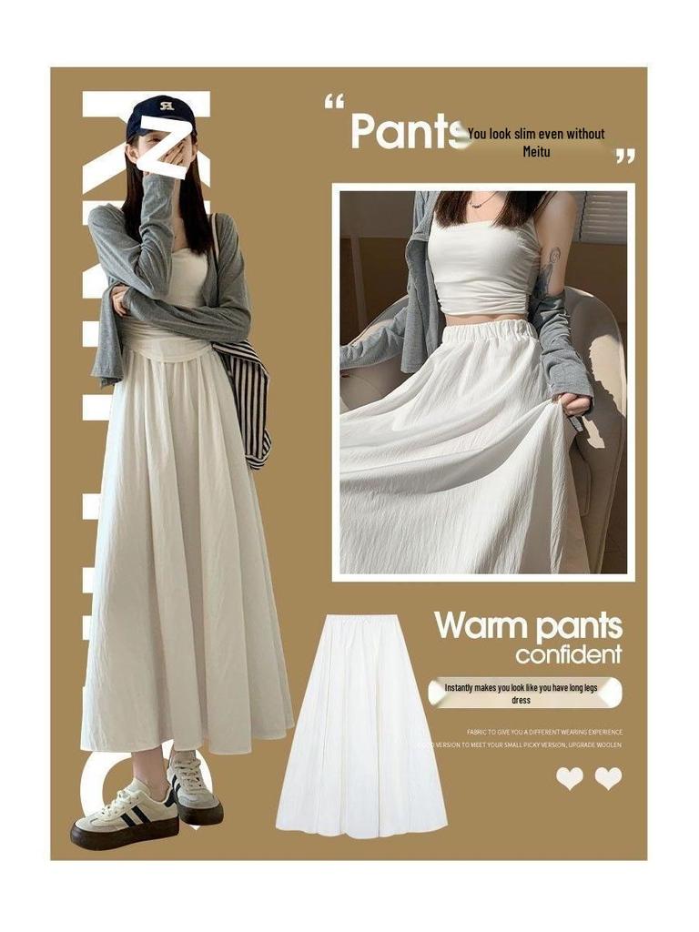 Mori Style White Midi Skirt for Women - High Waist, A-Line, Slimming, Pleated, Summer 2025 Edition