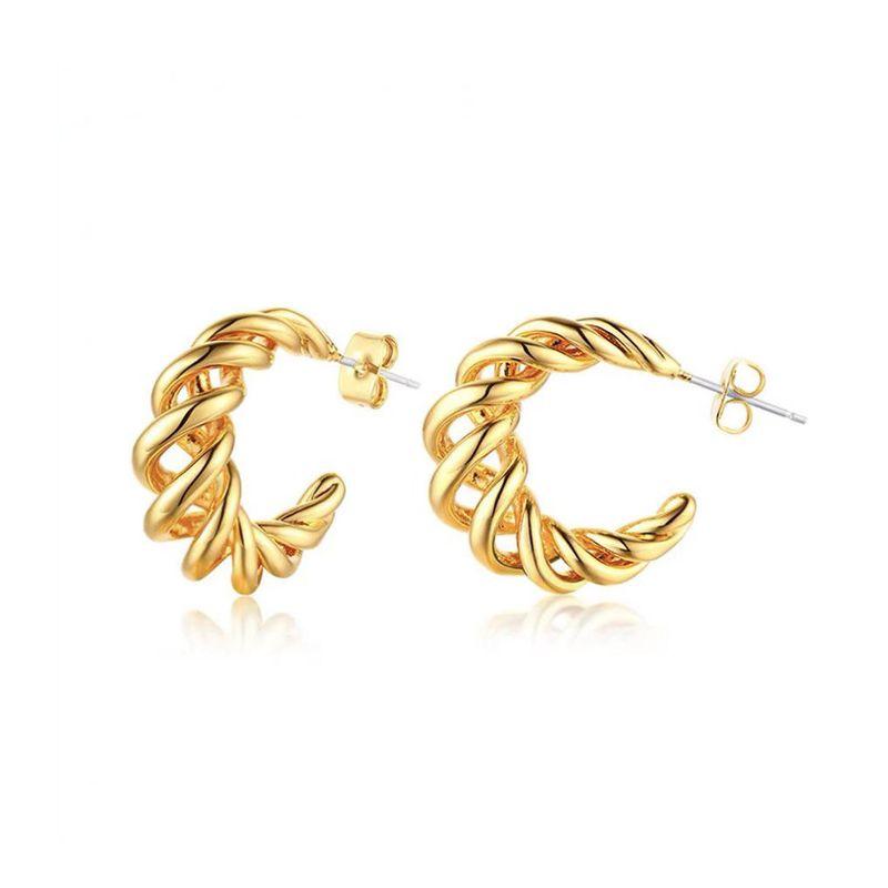 

Cut Out Cable Stitch Spiral Hong Kong Style French Style Metal Earrings Fancy Large C- Type Hoop Earrings Ins Fashion Style Earrings French Hollow C-Shaped Hoop Earrings