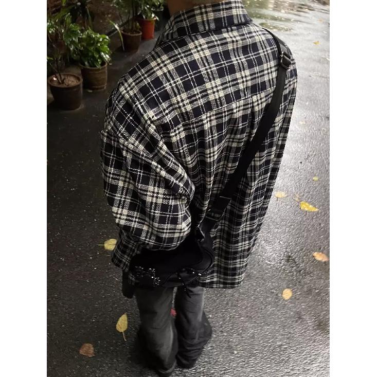 2024 Plaid Long Sleeve Shirt Japanese Hong Kong Style Ins Loose Shirt Boys Summer Trendy Versatile Casual Coat