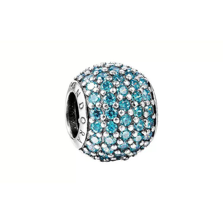 Pandora Paved Zirconia 925 Silver Charm Teal Unisex Charm 791051MCZ Sky Blue,F