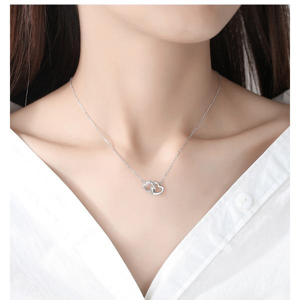 Double Love Necklace Female Simple Heart To Heart Matching Pendant Student Mori Collar Chain Neck Neck Chain