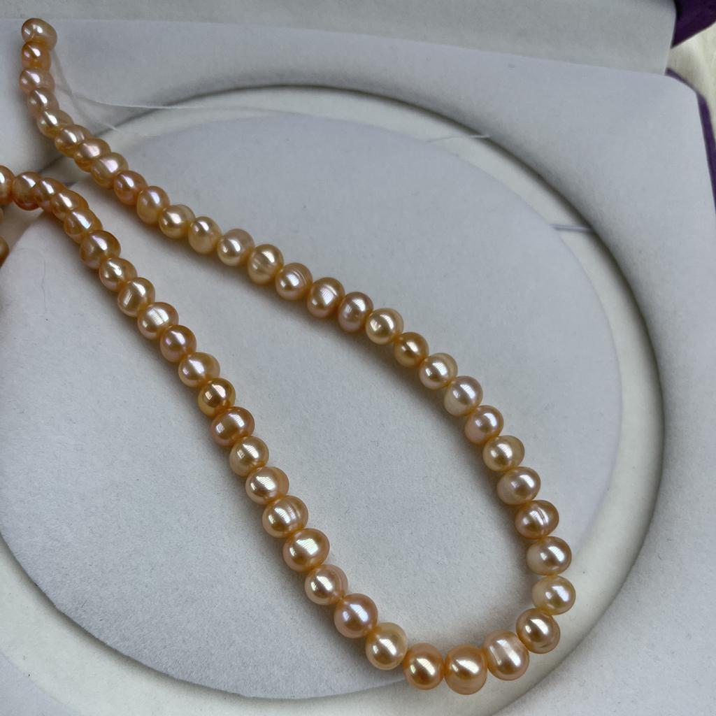 1String, Purple Pink White Natural Freshwater Pearls Beads for Jewelry Making DIY Crafts (Beads 7-8mm, Length 36cm)