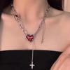 Goth Black Cross Pentagram Red Thorns Heart Pendant Chain Necklace For Women Men Grunge Punk Halloween Jewelry Y2K Accessories