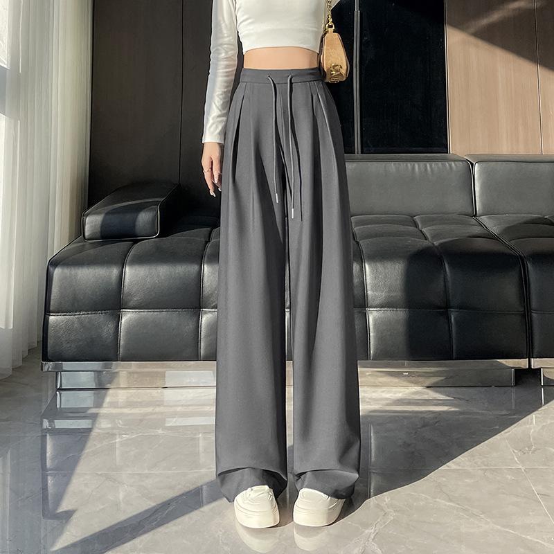 

Драпированные брюки-костюм для женщин Новые прямые и свободные брюки с высокой посадкой, стройнящие, черные брюки широкого кроя для женщин 2XL серый