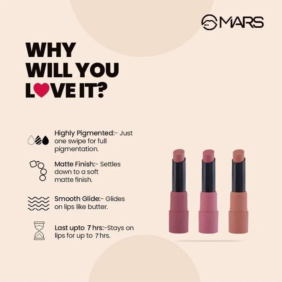 Mars Matte Box Set of 3 Lipsticks 3x3.2 gm - 02 Peaches & Nudes