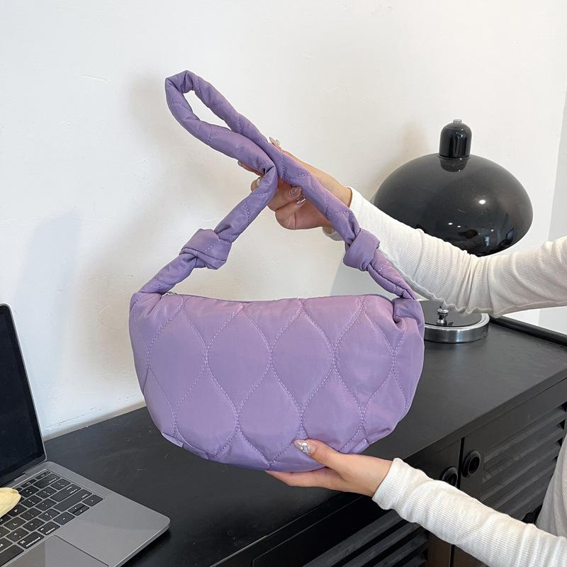 Bag Large Capacity Single Shoulder Oblique Span Dumpling Bag Embroidered Grid Nylon Moon Bag Retro Fashion Girl Bag