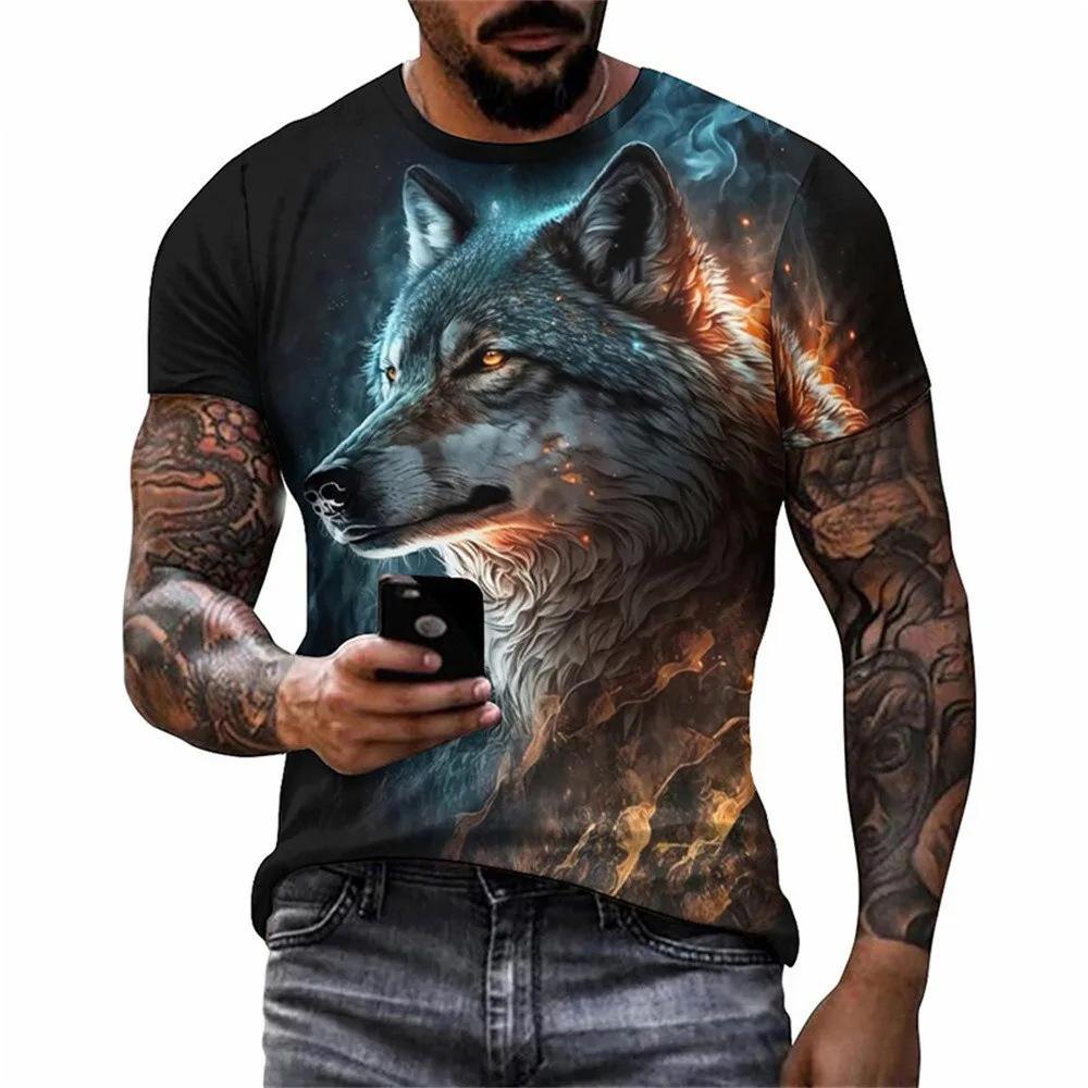 Personalized Graffiti Wolf Pattern 3D Printed Men's Round Neck Short Sleeved T-shirt