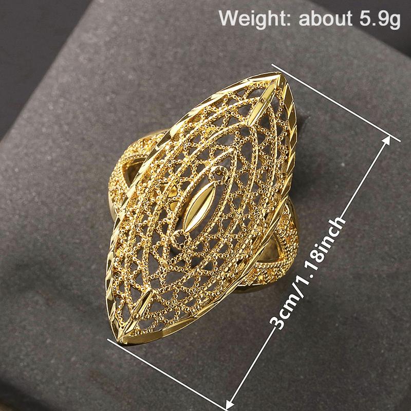 Huitan Marquise Shaped Women Gold Color Ring Hollow Design Noble Accessories for Party Daily Charming Wedding Metal Lady Jewelry