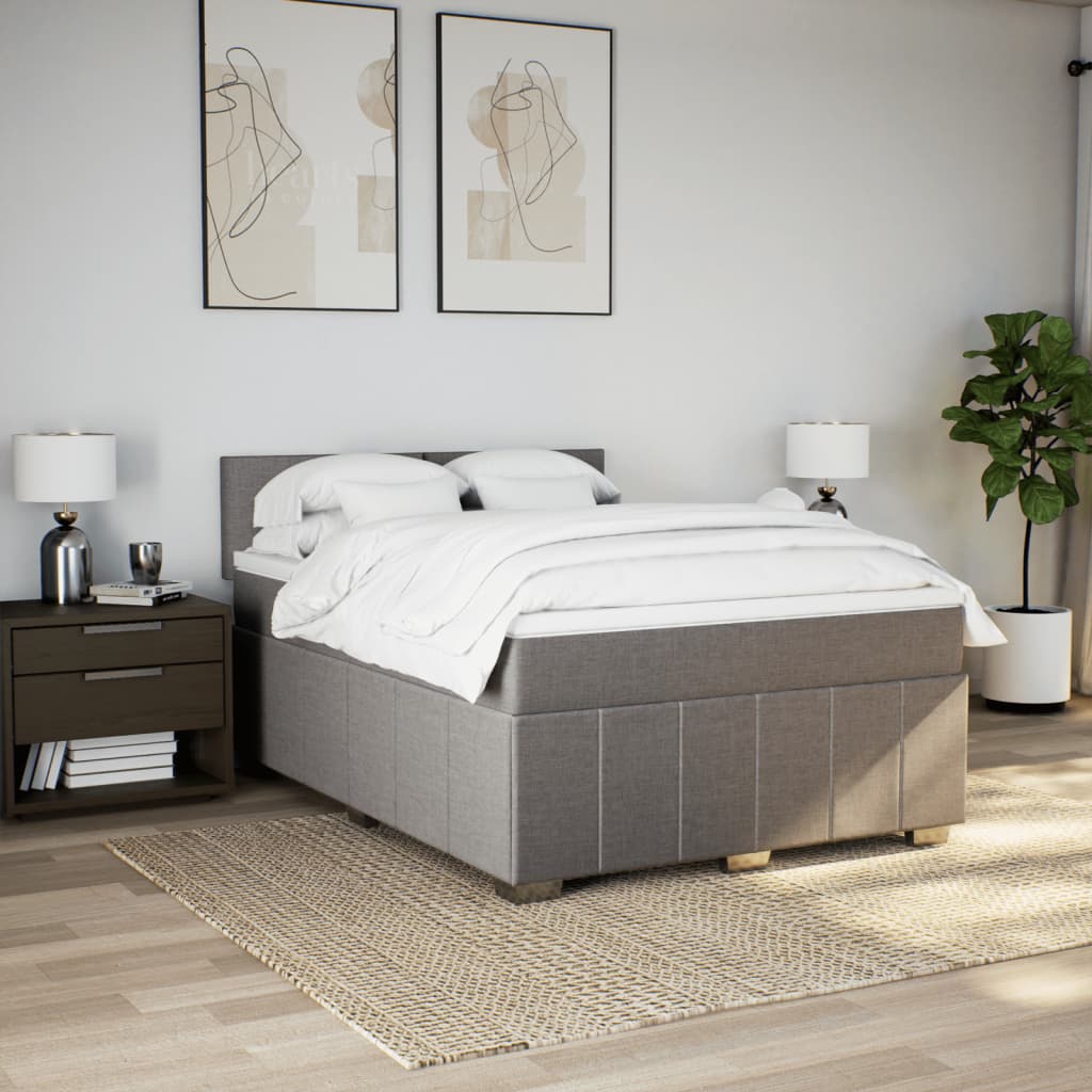 Vidaxl Letto Continentale Con Materasso, Taupe, Tessuto, 140X190 Cm