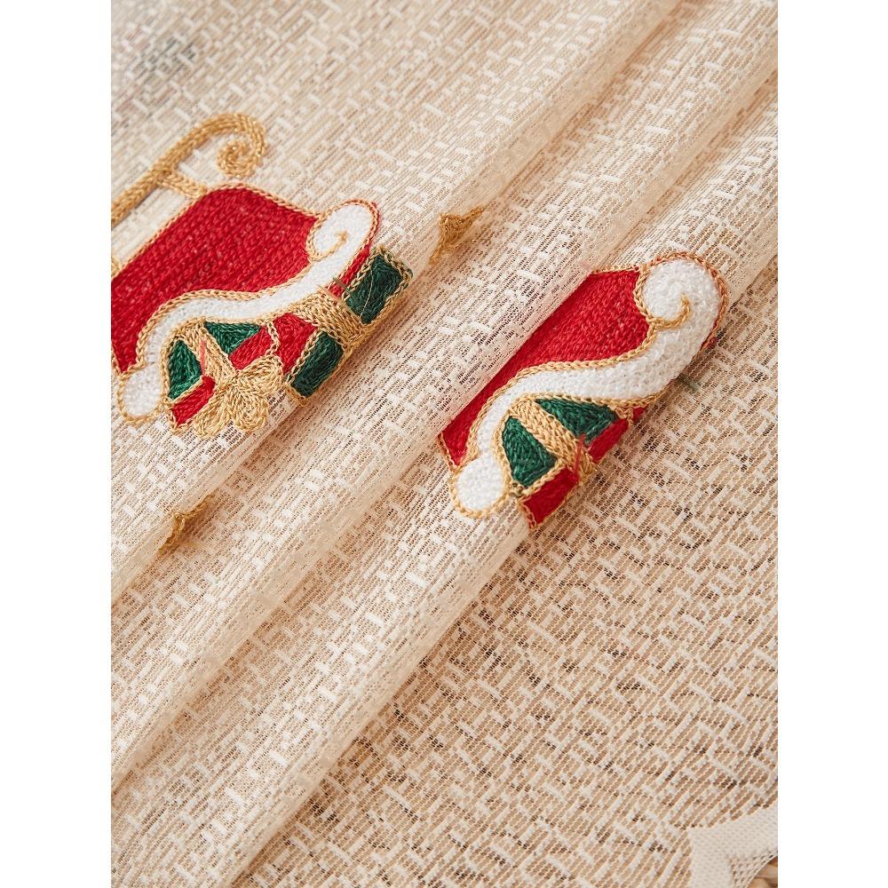 Khaki vyšívané závěsy s motivem Santa Clause, závěsy pro párty a sváteční atmosféru