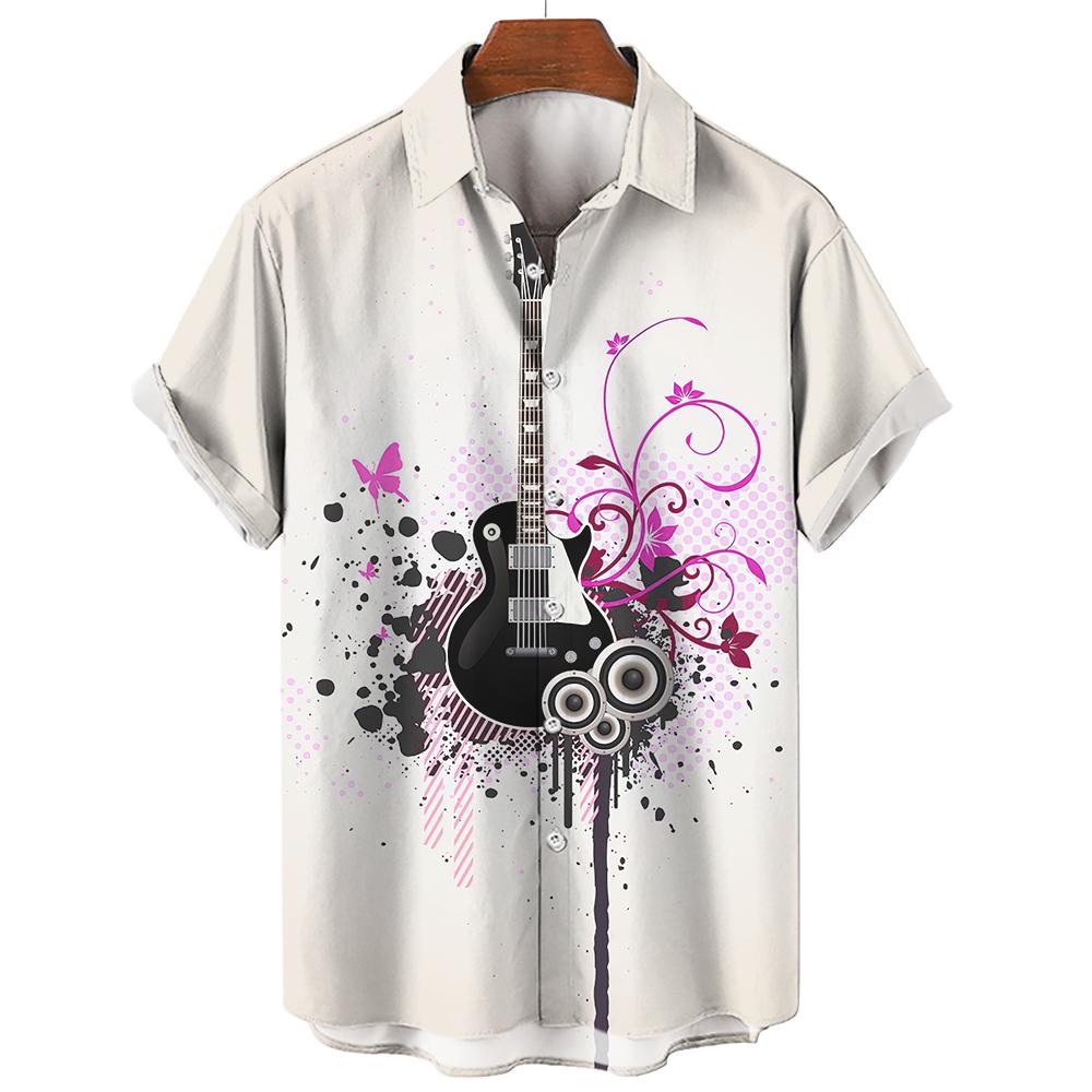Hawaiian Rock Beach Shirt For Men 3d Saxophone Guitar Printed Colorful Music Short Sleeve Casual Oversized Tops Blouse