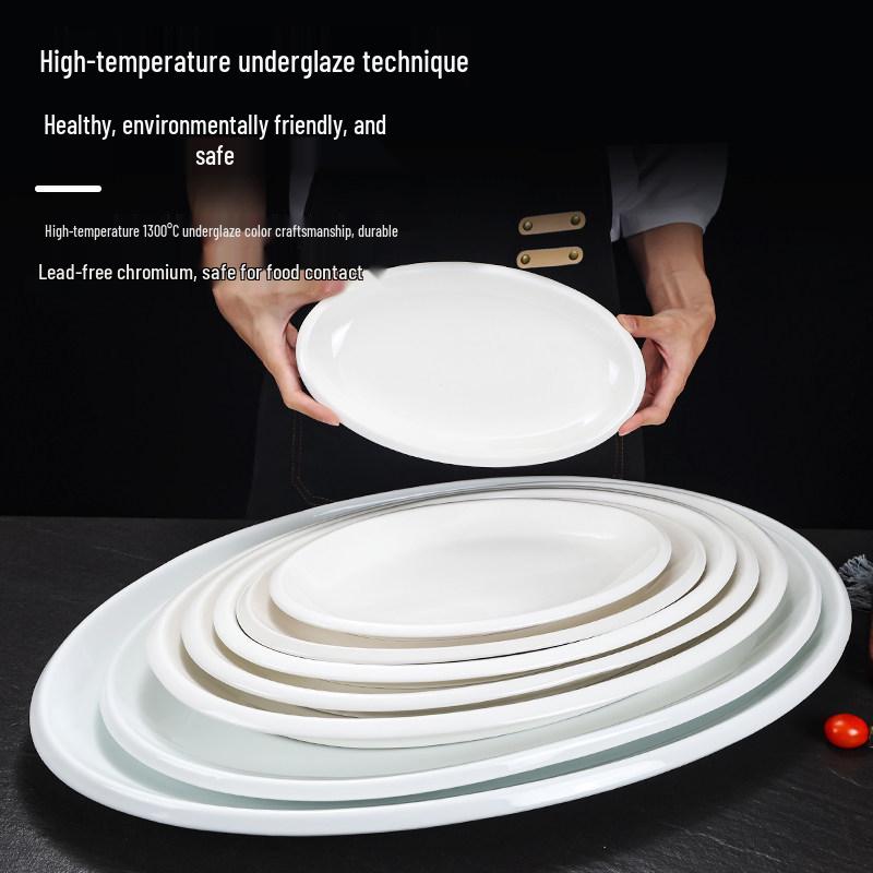 Hui You Da Große ovale Keramik-Fischplatte (14/16/18 Zoll) - Verdickter reinweißer Teller für Hotels und Restaurants