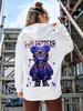 American Street Style Purple Sunglasses Small Bear Print Hooded Sweatshirt Oversized Loose Long-sleeved Casual T-shirt