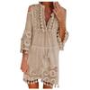 Boho Lace Mini Dress Women Fashion V Neck Three Quarter Sleeve Tassel Dress