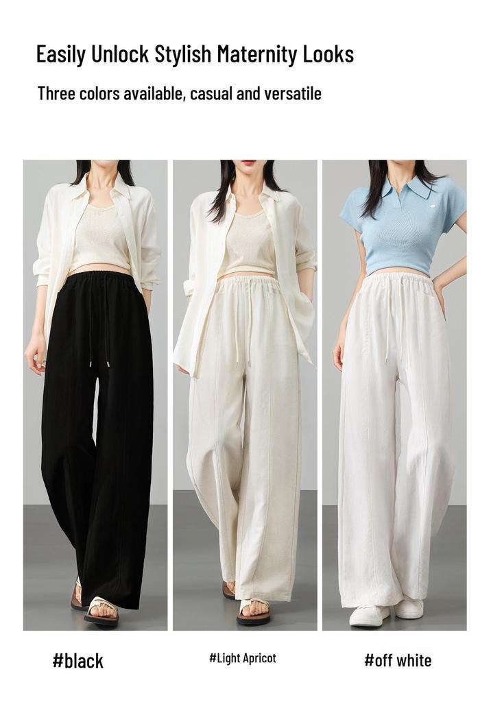 2026 New Linen Maternity Wide-Leg Pants: Thin, No Tightness, Perfect for Spring & Summer