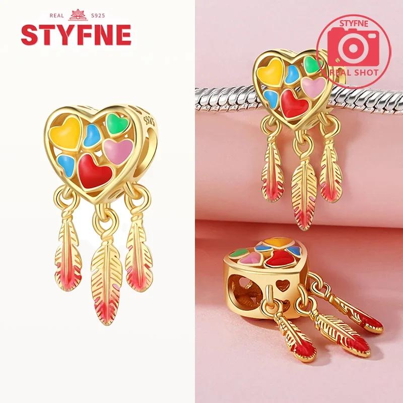 copper Colorful Zircon Heart Charm Bead Charms Dreamcatcher Feather Bead Charms Compatible With Fine Authentic Bracelets Jewellery Making Gifts for Wo