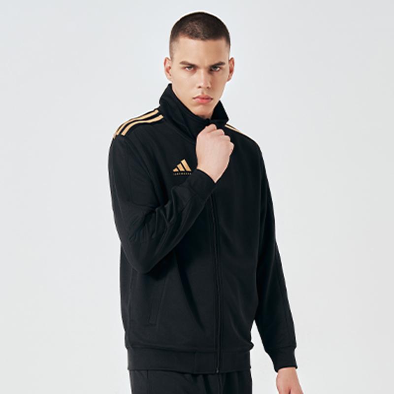 Adidas Vintage Sports Solid Color Stand Collar Casual Logo Jacket Unisex Jacket Black Gold TR90JT-BG