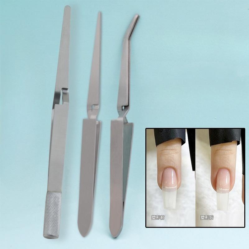 1Pc Stainless Steel Wooden Handle Multifunctional Shaping Clip Nail Shaping Clip Shaping Clip Crystal Nail Extension Tweezers Nail Art Tool