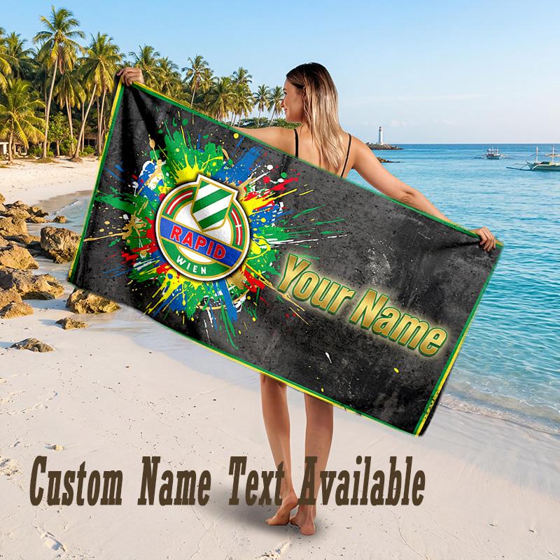 Rapid Wien FC Design Beach Towel Custom Text Large Towel for Beach Vacation