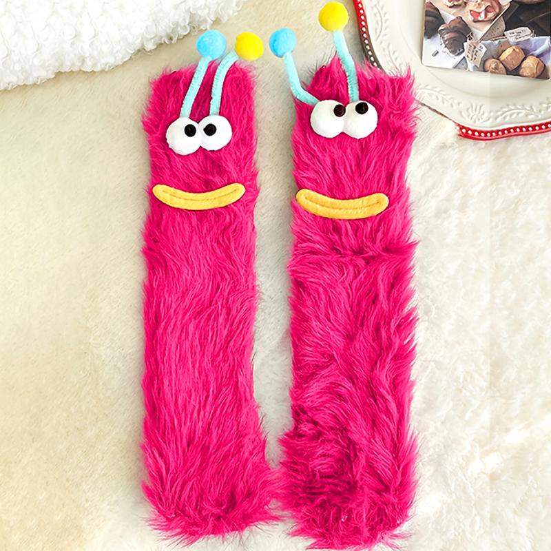 Winter Big Mouth Monster Design Warm Candy Colors Funny Lounge Sock Plush One Size Comfortable Furry Socks Gift Multi-color