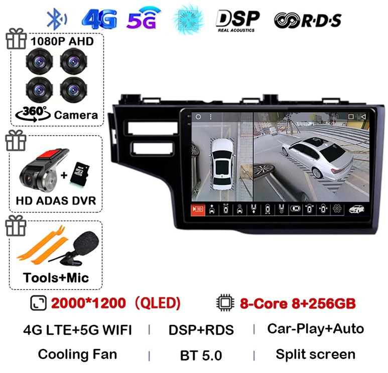 Android 14 Carplay Auto For Honda Jazz 3 2015-2020 Fit 3 GP GK 2013-2020 LHD Car Radio Multimedia Player Stereo GPS Head Unit 4G